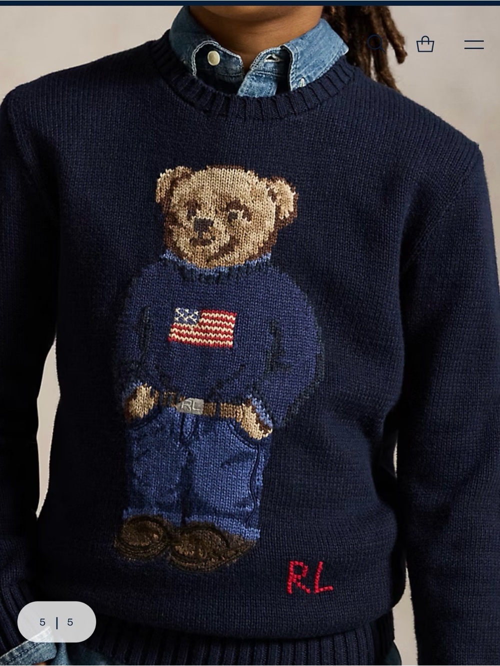 Polo by Ralph Lauren Navy Bear Intarsia Crewneck Sweater with Red RL Detail - Picture 2 of 5